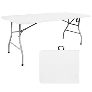 Heavy Duty Portable Folding Table, 70" x 26" Plastic Camping Picnic Table with Handle, Fold-in-Half Design for Indoor Outdoor Party Dining