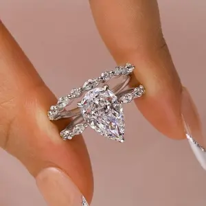 Maxine Women's Vintage 3.0ct 2-Piece Pear Cut Engagement Ring Set - 5A Cubic Zirconia Bridal Jewelry for Proposal, Anniversary, Daily Wear, Engagement Rings