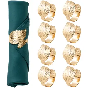 8Pcs/Set Elegant Golden Napkin Rings,Shiny Metal Leaf-Shaped Table Decor for Christmas,Halloween,Weddings & Parties,Stylish Napkin Rings for Elegant Table Settings,Hand Tools Kits