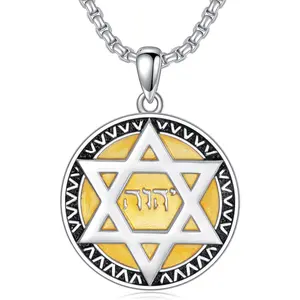 Star of David Pendant Necklace 925 Sterling Silver Jewish Jewelry Gift for Men Women Silver Gold Black (01-Star of David & Yahweh 01)