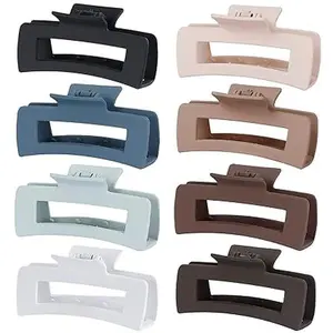4.1 Inch Large Hair Claw Clips 8 Pcs Rectangle Big Hair Clips for Thick Hair Nonslip Acrylic Banana Jaw Clips Hair Accessories for Women and Girls