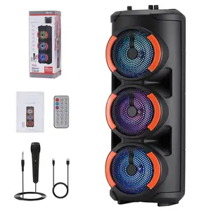 Portable Bluetooth Speaker Triple 6.5'' Subwoofer Party Heavy Bass Sound System Wired Microphone USB, TF Card, AUX, FM Radio