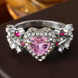 1 PC Romantic Heart Cubic Zirconia Ring Solitaire Heart Shaped Engagement Ring For Women For Valentine's Day Gift Wedding Engagement Anniversary Party Jewelry