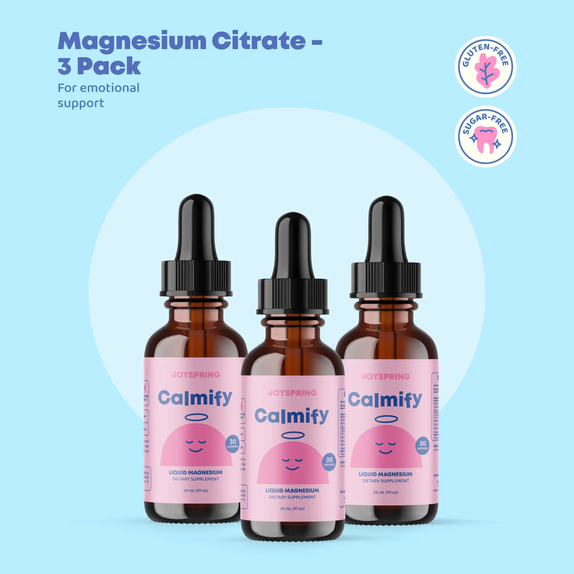 JoySpring Calmify 3 Pack – Liquid Magnesium Citrate Trio | Gentle Calming Support for Daily Balance