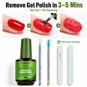 Gel Nail Polish Remover Kit 15ML, No Soak No Foil Magic Gel Remover for Nails, Removes Gel Polish in 3-5 Mins, Easy At-Home Nail Removal with Free Tools