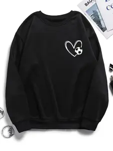 Women's Heart & Letter Print Crew Neck Sweatshirt, Casual Drop Shoulder Long Sleeve Pullover, Women's Fall & Winter Clothes for Daily Wear classic  rock  tee macco