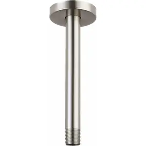 Shower Arm with Flange, Ceiling Mounted Fixed Shower Pipe, Bathroom Straight Rain Shower Replacement Arm, Universal Connection 1/2 NPT (10 Inch, Brushed Nickel)