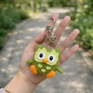 Cute Owl Crochet Keychain, Handmade Bird Bag Charm, Kawaii Amigurumi Gift for Women