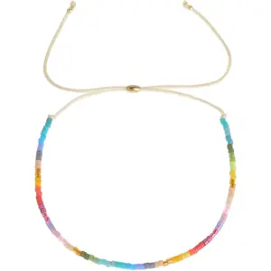 Boho Colorful Seed Beaded Braided Stackable Bracelets for Women, Dainty Handmade  Beads Adjustable Beige String Rope Slider Bracelet Friendship Holiday