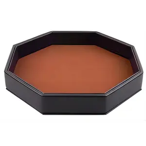 11.5 Inches Dice Rolling Tray, Leather Dice Tray, Felt Lined PU Leather Octagon Dice Tray (Brown)