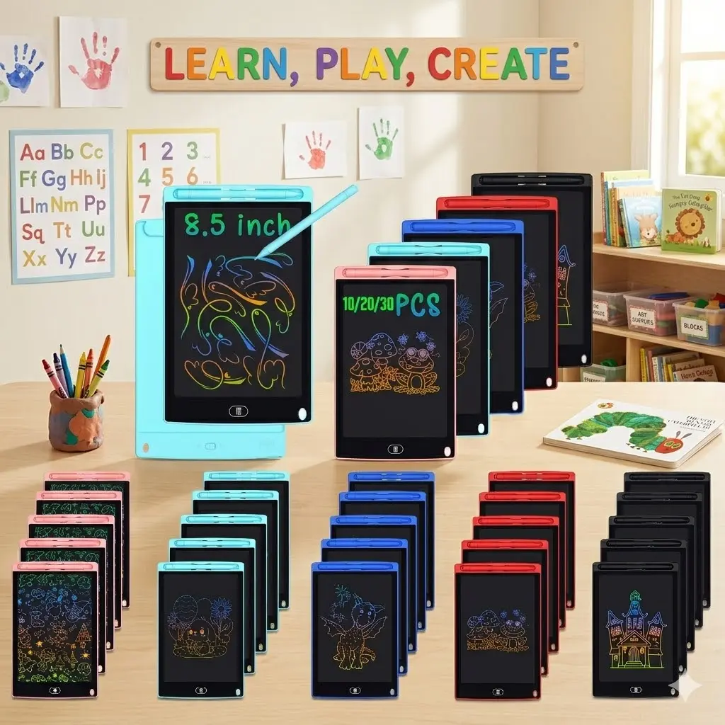 30-Piece Bulk Pack 8.5in LCD Writing Tablets - LCD Screen, Erase Button, Reusable Rainbow-Like Colors, Writing Practice Tablet, Tablet Pad, Erasable Drawing Pad, Educational Back-to-School Toys for Kids, Ideal for Birthdays Blue Digital Products