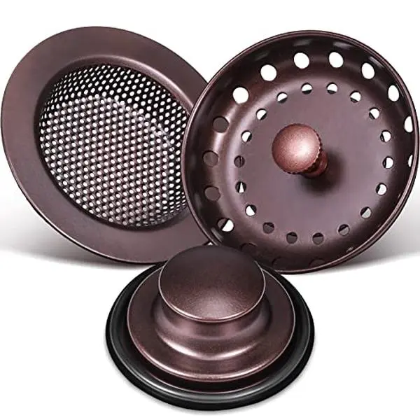 Mudder 3 Pcs Kitchen Sink Drain Strainer and Stopper Stainless Steel Garbage Disposal Plug with Handle Universal Anti-Clogging Kitchen Sink Filter Sieve Basket Strainer(Oil Rubbed Bronze)