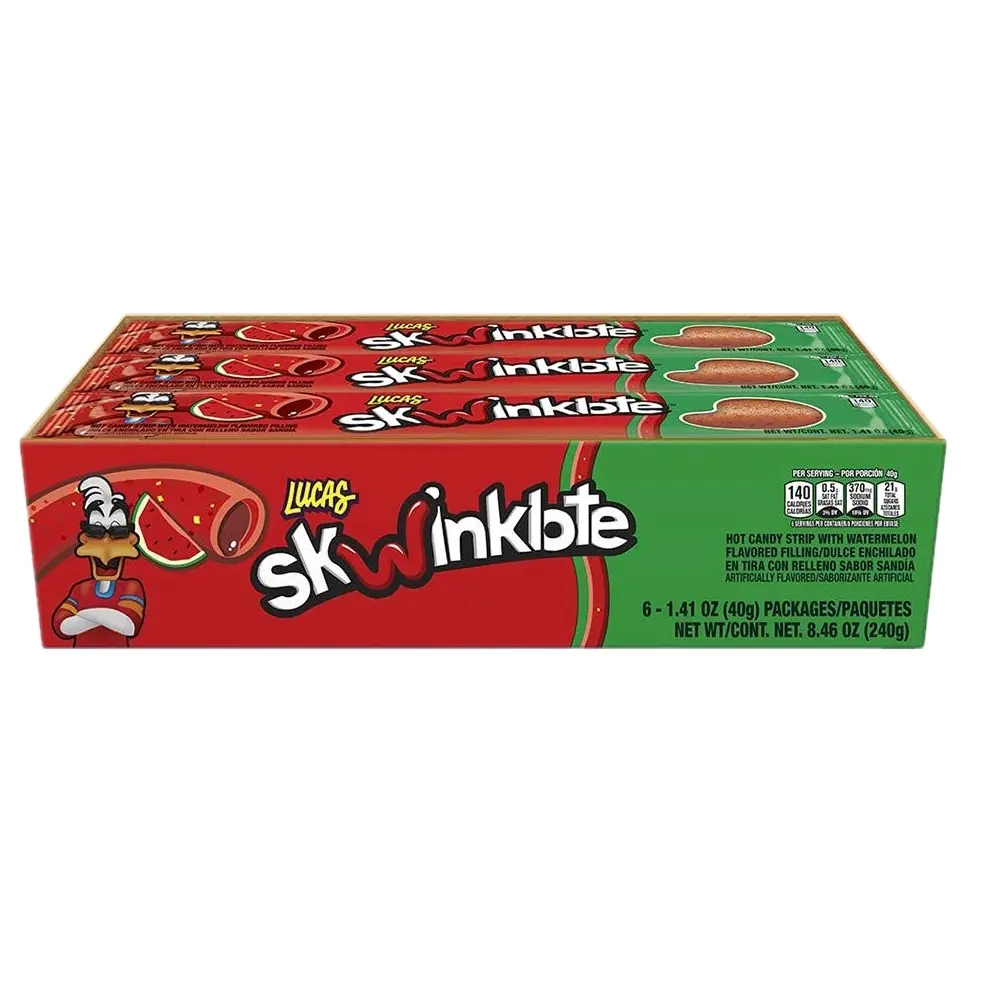 Lucas Skwinklote Hot Candy Strip with Watermelon Filling - 6 Pieces - Snack, Bonbon