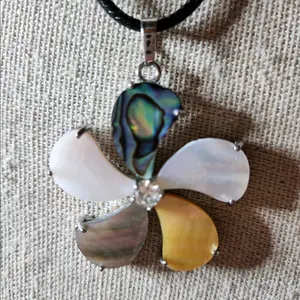 Fun Paua Flower Pendant & Corded Necklace Female Birthday
