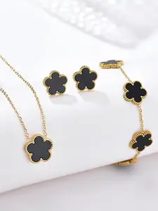 Flower Design Jewelry Set, Including Necklace & Bracelet & Earrings, Valentine's Day Gift, Elegant Jewelry Set for Women & Girls, Trendy All-match & Exquisite Jewelry Set for Gift, Girl Accessories