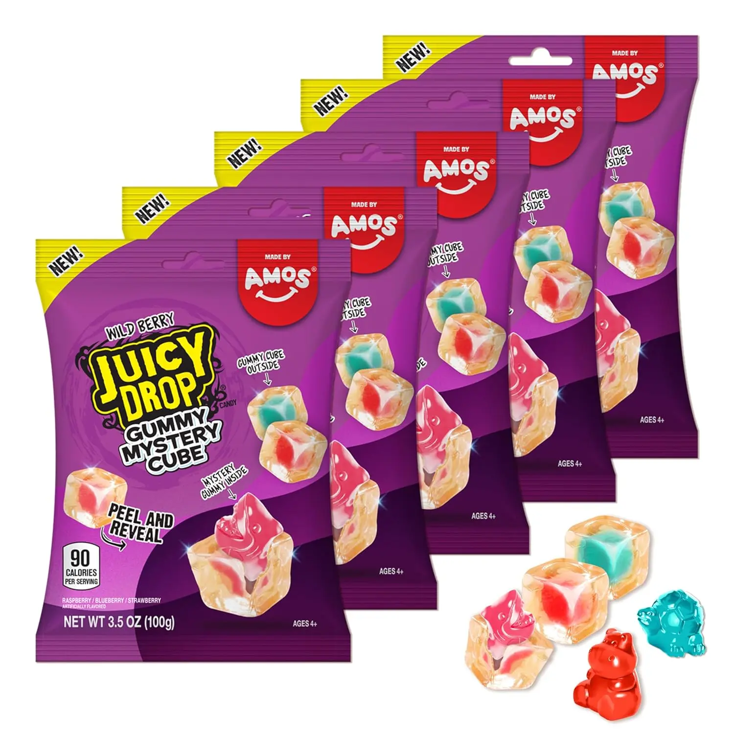 Juicy Drop Mystery Gummy Candy Cubes in Wild Berry Flavor, 3.5oz, Peelable Strawberry Gummy Cube with Mystery Animal Inside, Fruity Flavors, Interactive 2-in-1 Treat, Sweets, Fun Candy & Kids Prizes