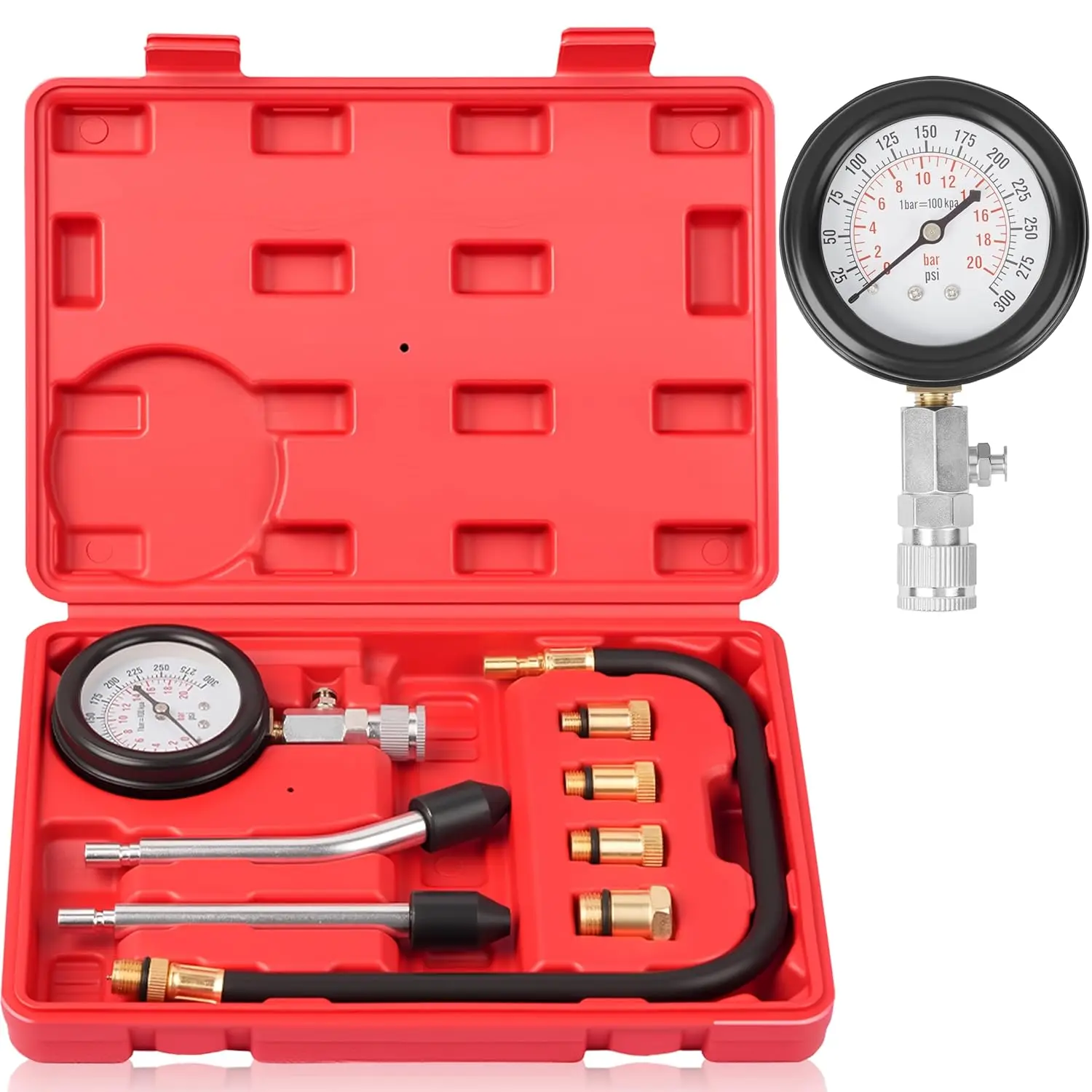 8pcs Petrol Engine Cylinder Compression Tester Kit Automotive Tool Gauge