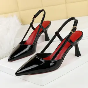 Women's Patent Leather Pointed Toe Slingback Heels, Ankle Strap Stiletto Pumps for Party & Evening Heeled