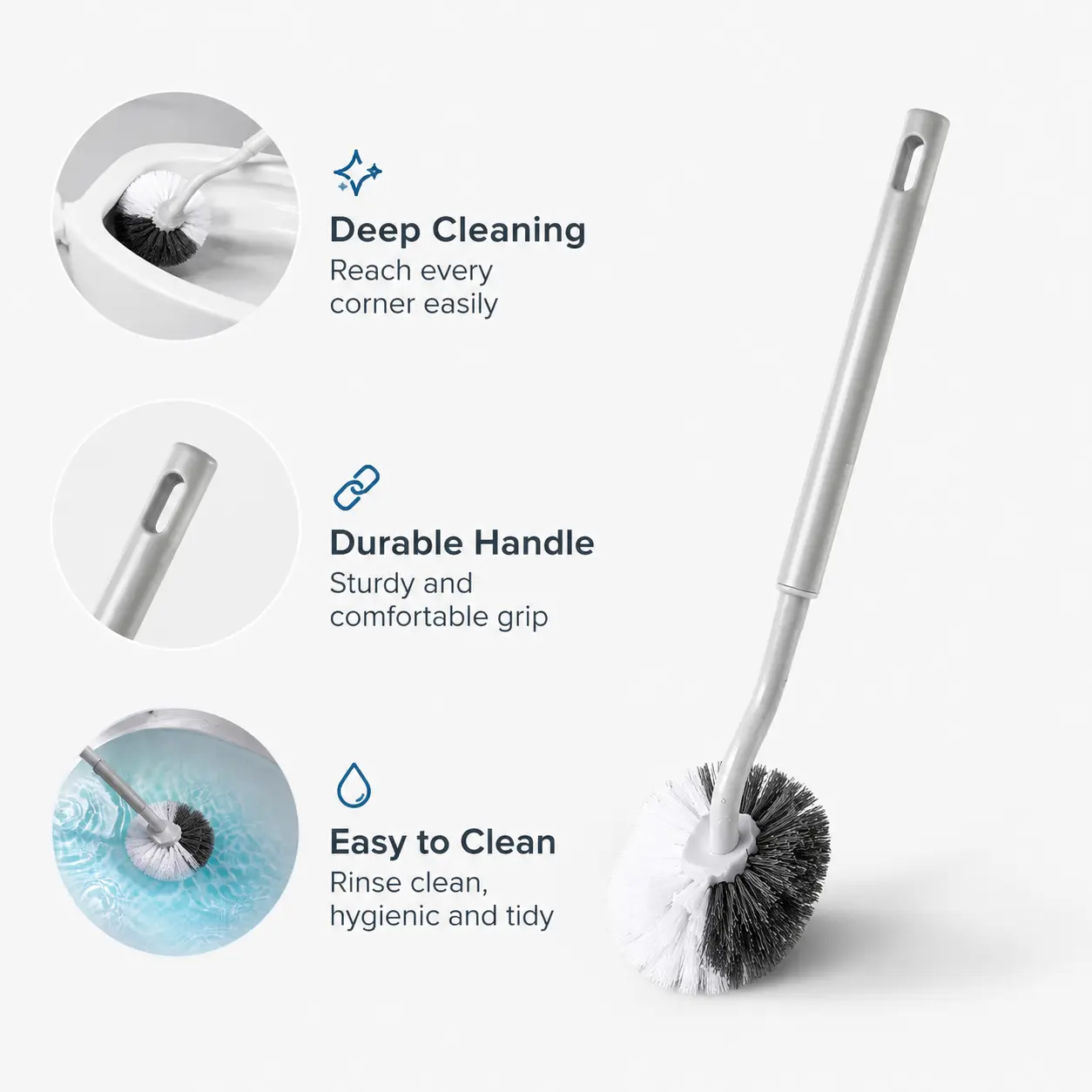 Wall-Mounted Durable Toilet Brush with Long Handle, Mixed-Color Soft & Hard Nylon Bristles, Hanging Hole & Traceless Hook, Daily Bathroom Cleaning Tool with Long Service Life That Reaches Hard-To-Clean Spots (1 Count)