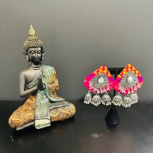 Raindrop Pink and Yellow Oxidized Earrings