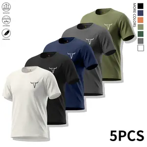 5-Pack Men’s Simple Crew Neck Bull Short Sleeve T-Shirts, Breathable Moisture-Wicking Sports Fitness Gym Workout Shirts, Suitable for Commuting, Workouts, and More,summervibes