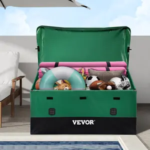 VEOVR Outdoor Storage Box, 150 Gallon Waterproof PE Tarpaulin Deck Box with Galvanized Frame, All-Weather Protection Portable, for Camping, Garden, Poolside, and Yard, Brown Blue