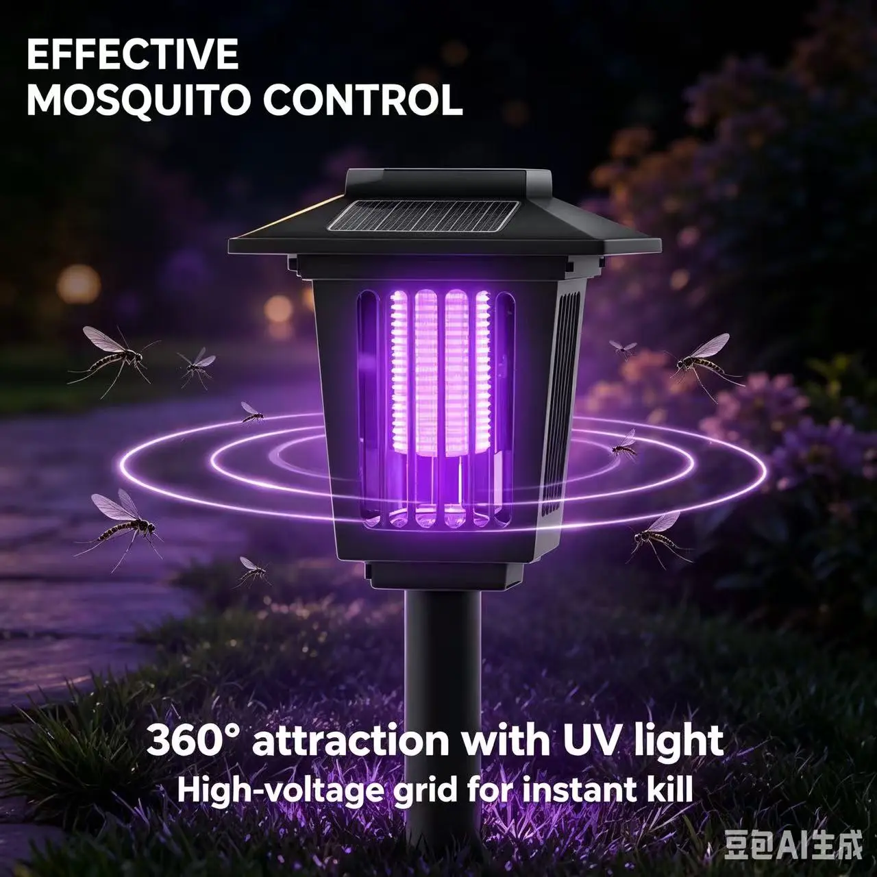 2-Pack Solar Powered LED Mosquito Trap - Waterproof Outdoor Bug Zapper with UV Light Grid, 360° Attraction with UV Light, Insect Pest Control, Garden Bug Repellent for Camping Garden Patio