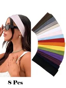 8Pcs-Random-Headbands-For-Women-Non-Slip-Fashion-Sports-Hair-Bands-For-Women-s-Hair-Soft-Cloth-Stretchy-Headbands-For-Women-For-Workout-Yoga-Running-Accessories-Elastic Headbands