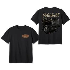 Peterbilt Truck T-Shirt, Vintage Semi Truck Graphic Tee with Flame Stacks & Logo, Soft Cotton Blend, Fit for Men's, Perfect Gift for Big Rig Enthusiasts & Trucking Fans