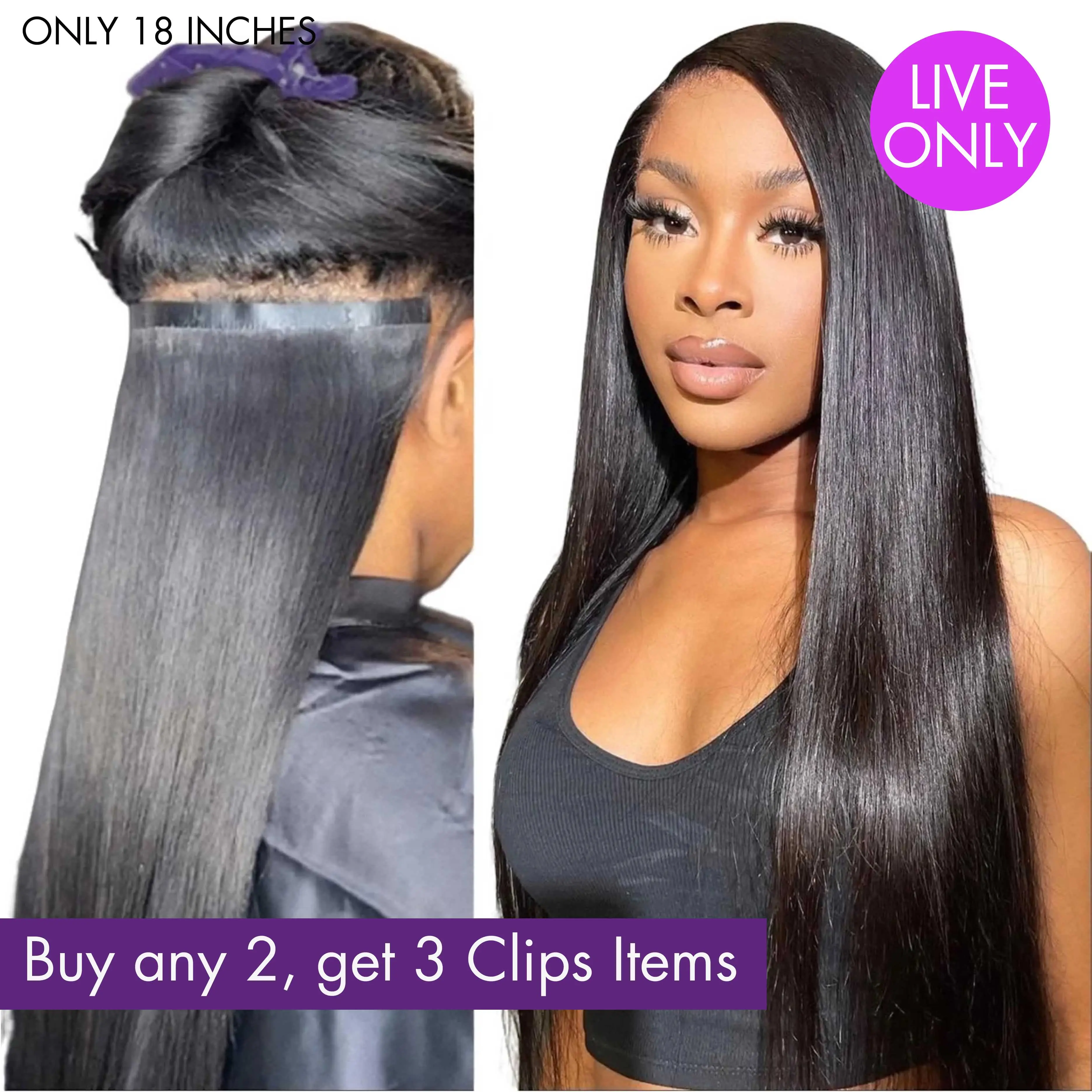 [BUY 2 GET 3]LUVME 100% Virgin Human Hair Extensions Seamless & Invisible Edge Straight, Body Wave, Kinky Curly, Yaki Straight, Messy Burmese Curl Clip-In