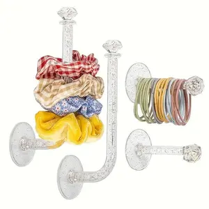 Set of 4 Transparent Glittery Scrunchy Holders, Perfect for Organizing Hair Additions, Including Headbands, Wall Hooks, And Hair Tie Organizers for Women And, Also Suitable for Holding Bracelets, Necklaces, And Scrunchies, Utility Hooks