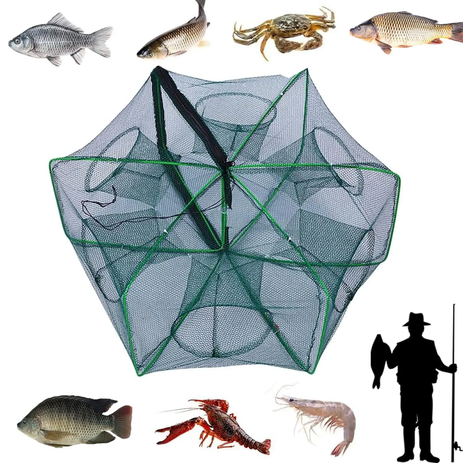Automatic Folding Reinforced Durable Fishing Mesh Fishing Trap Net Set, Baitcasting Lure Kit for Carp Catfish Shrimp Crab Traps, Fishing Tools, Fishing Nets (set of 2)