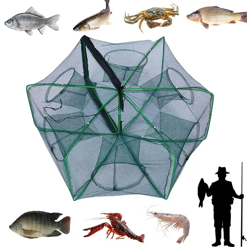 Automatic Folding Reinforced Durable Fishing Mesh Fishing Trap Net Set, Baitcasting Lure Kit for Carp Catfish Shrimp Crab Traps, Fishing Tools, Fishing Equipment, Fishing Nets (set of 2)