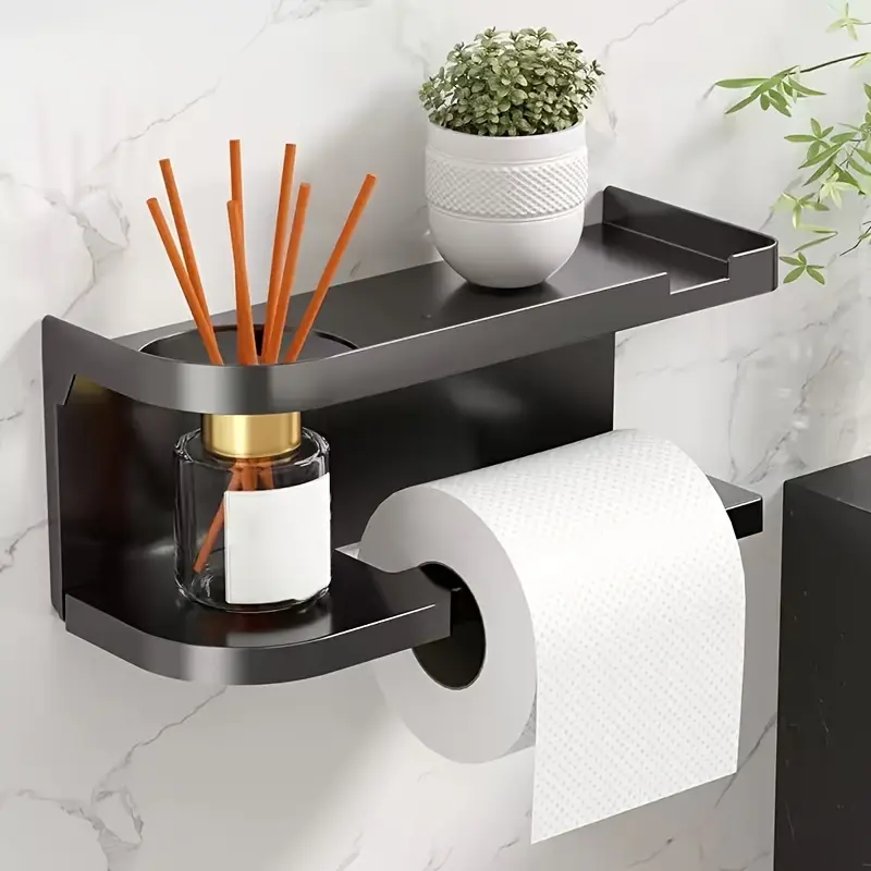 Wall-Mounted Toilet Paper Holder, No-Drill Bathroom Storage Rack, Roll Paper Dispenser, Space-Saving Bath Organizer, Bathroom Accessories Organizer, Durable Plastic Material, Suitable for Commercial And Residential Use, a Must-Have for Small Apartments