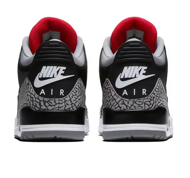 Unisex Fashion Air Jordan 3 Retro Mid Sneakers, Black Grey Red Crackle Air Cushion Leather Board Shoes, Comfort Retro Street Basketball Footwear For Daily Wear