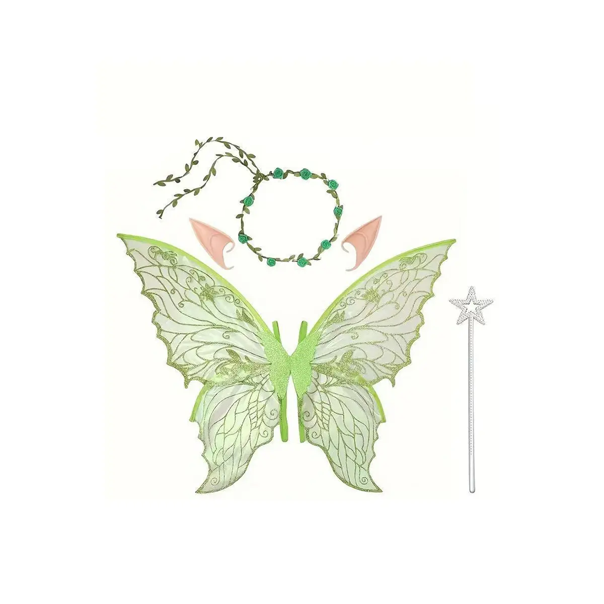 Enchanting Fairy Costume Set Lightweight with Butterfly Wings, Elf Ears, Flower Crown & Magic Wand, Perfect for Role-Playing & Parties, Party Costume, Cosplay Costume, Roleplay Costume, Fantasy Costume, Costumes with Accessories!