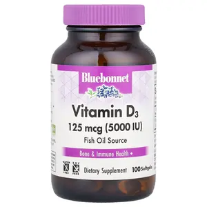 Bluebonnet Nutrition Vitamin D3, 125 mcg (5,000 IU), 100 Softgels