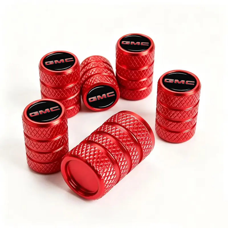 5-Pack GMC Logo Premium Aluminum Tire Valve Caps, Red & Black Heavy-Duty Vehicle Accessories, Dust-Proof Seal Anti-Corrosion Wheel Covers For GMC Sierra Yukon Trucks SUVs