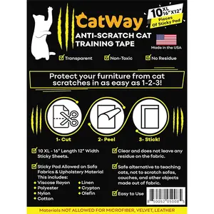CatWay Anti Cat Scratch Furniture Protectors ( 10XL 16”x12”) - 10 Pack | Clear Self Adhesive Cat Scratcher Sheets for Sofas, Couch, Chairs & Walls - Easy to Apply