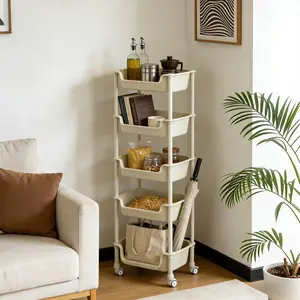 5/4-Tier White Rolling Storage Cart with Wheels - Thickened & Oversized Multifunctional Sturdy Rolling Storage Cart  Durable Plastic Mobile Organizer Rack, Easy Assembly Space-Saving Shelf for Kitchen, Living Room, Bedroom, Office, Kitchen Bathroom