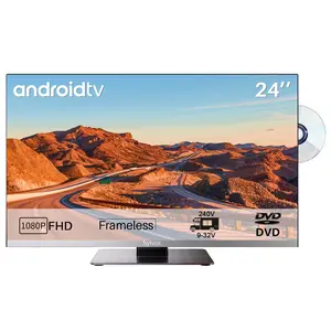 SYLVOX Smart RV TV, 24 inch TV with Built-in DVD Player, 12 Volt TV for RV Camper 1080P FHD, Android System Free Download APPs, Support WiFi Bluetooth, 2 HDMI & 2 USB, AC/DC Powered