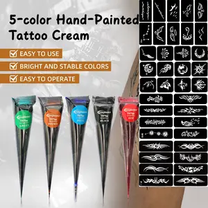 Temporary Tattoo Kits Set 5 Henna tattoo cones 101 Stencils Semi Permanent Tattoo Markers Jagua Gel for Women Men Kids DIY Art Painting Party Gifts