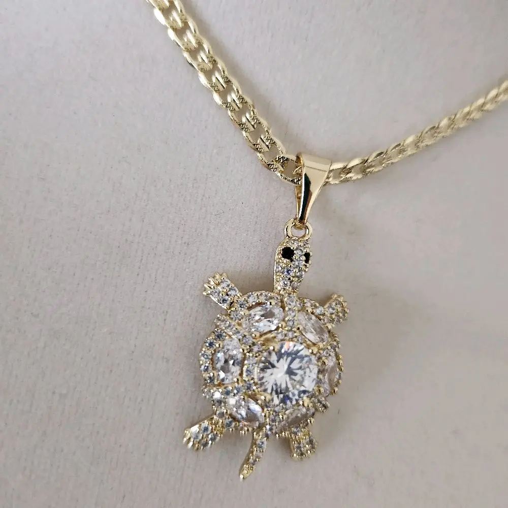 Diamond Turtle Pendant with Cuban Chain