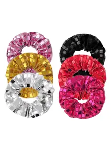 New Mirror Square Rhinestone Hair Ties for Women, High Elasticity Ponytail Holders, Casual All Seasons Hair Accessories, Pack of 5