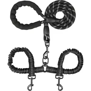 Double Dog Leash, Dual Dog Leash, 360 Swivel Tangle Free Bungee Walking Training For Large Medium Dogs, Shock Absorbing Bungee Reflective For Two Dogs