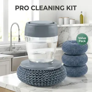 Soap Dispensing Cleaning Brush - Automatic Liquid Filling Dish Scrubber with Comfort Grip Handle - Professional Kitchen Pot Washing Tool