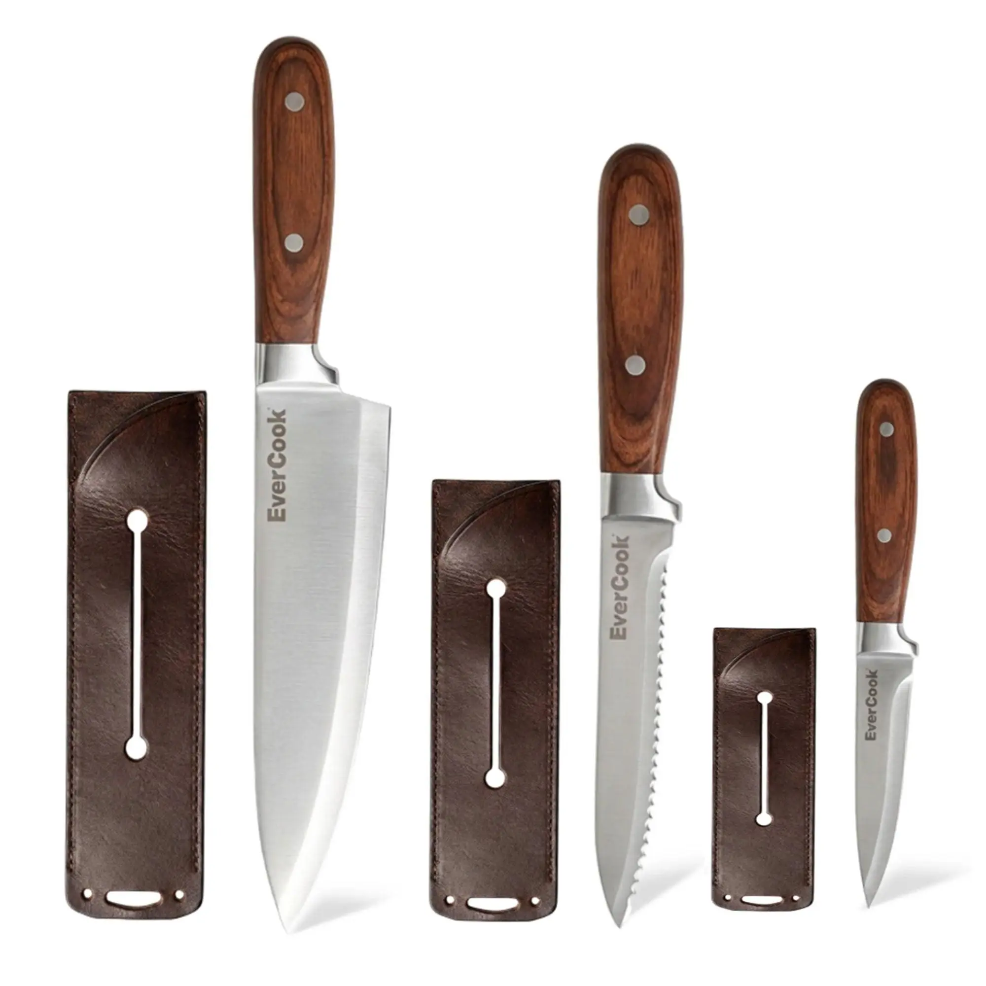 EverCook 6-Piece Kitchen Knife Set with Blade Sheaths, 1.5/2 mm Stainless Steel