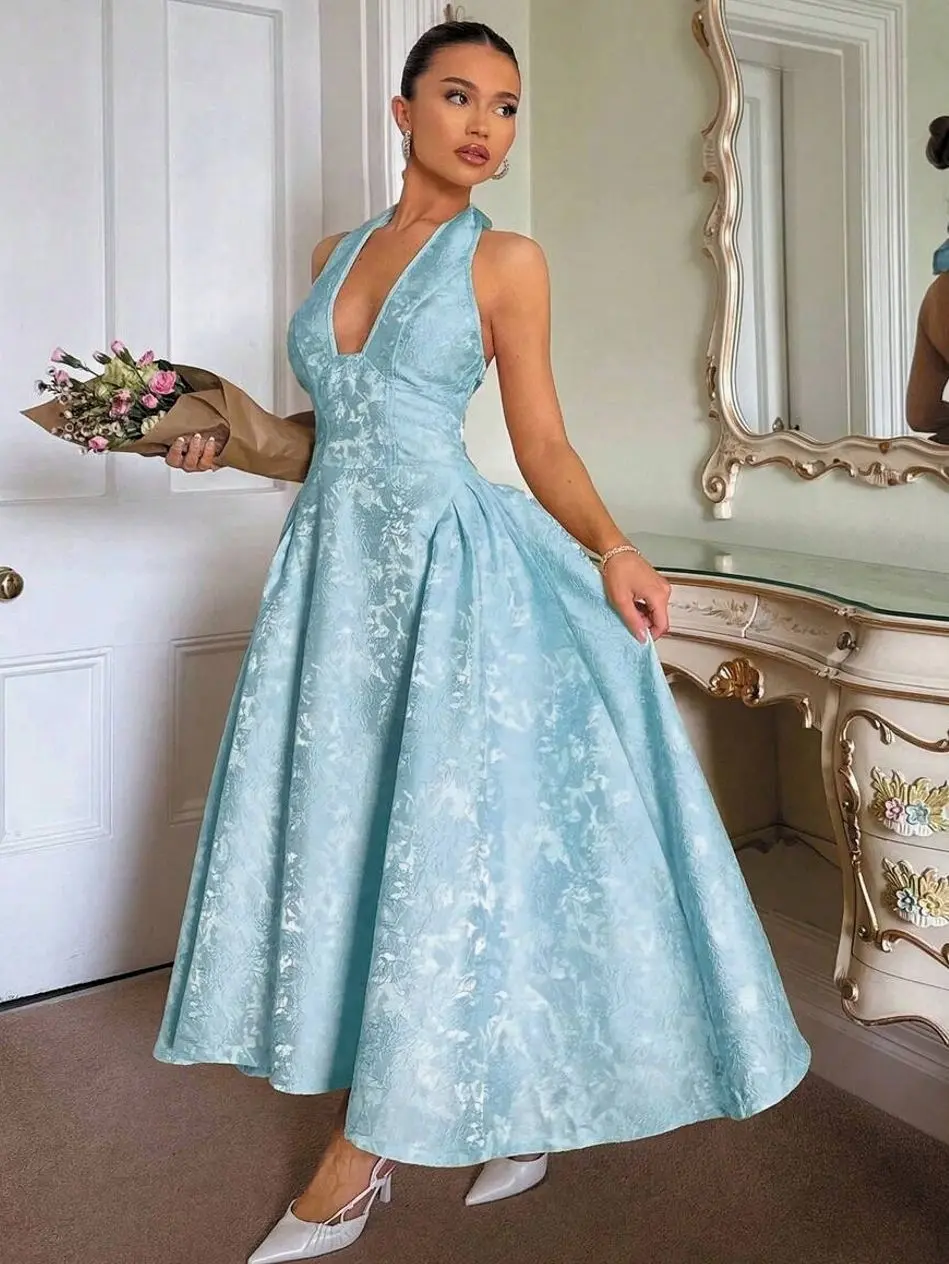 👗 Women's Elegant 3D Floral Dress, Golden Yellow Sleeveless Dress For Summer Weddings, Tea Parties And Formal Events.