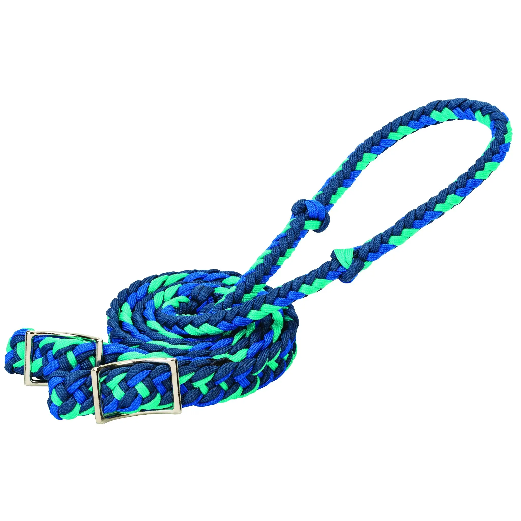 Weaver Leather Braided Nylon Barrel Reins - Navy/Royal/Turquoise - 1/2" x 8' with Easy-Grip Knots