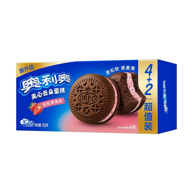 Oreo Strawberry Cream Soft Cakes & Cookies, 4.7 oz Cocoa-Based Sweet Chocolate-Flavored Biscuit Snack, 6 Individually Packed Pieces, Ideal for Sharing, Suitable for Snack Vault Storage, Cookie
